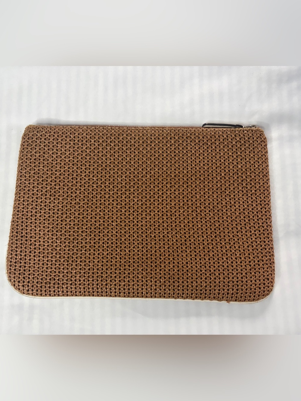 kate spade Woven Zip Pouch in Tan Brown with Cream Accent - Picture 2 of 4